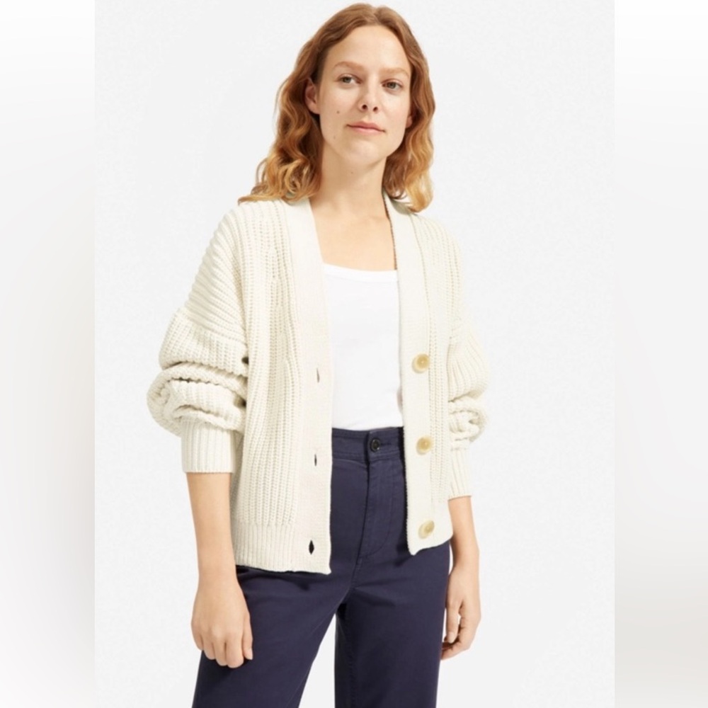 Everlane Texture Cotton Crop Cardigan (cream)